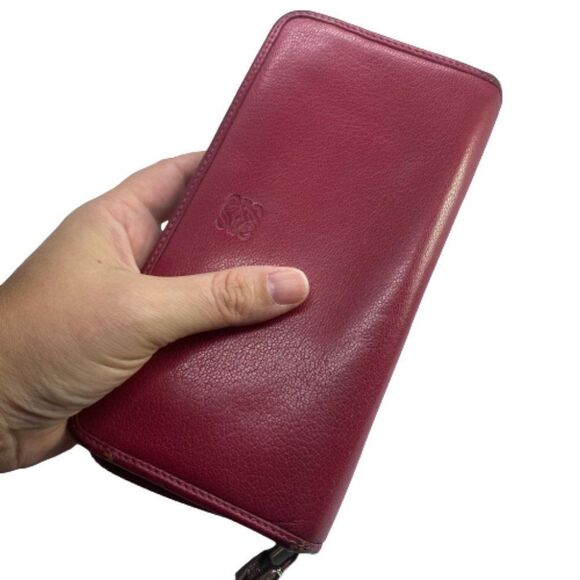 Authentic Loewe Pinkish Red Leather Zip Around Designer Wallet / Clutch - Picture 10 of 10